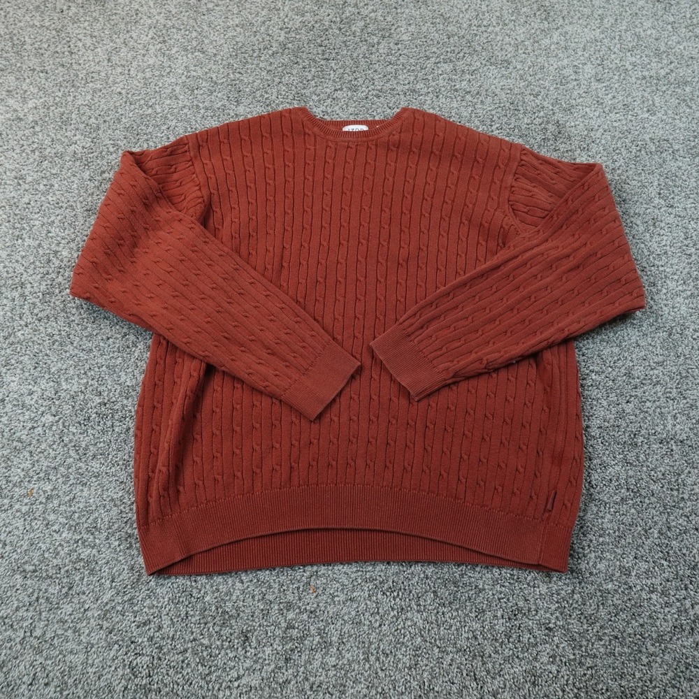 IZOD Sweater Mens L Red Chunky Aran Cable Knit Crewneck Pullover Fisherman Cozy